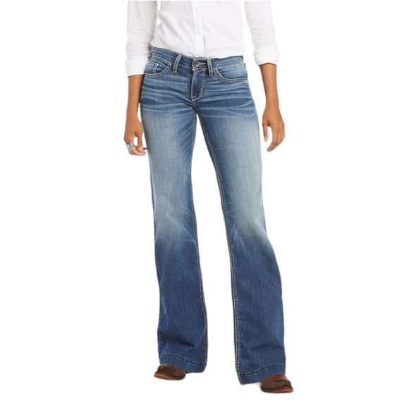 Ariat Bonnie Trouser Mid Rise Stretch Wide Leg Jean Size 28 XL Baseball Stitch - Picture 1 of 8